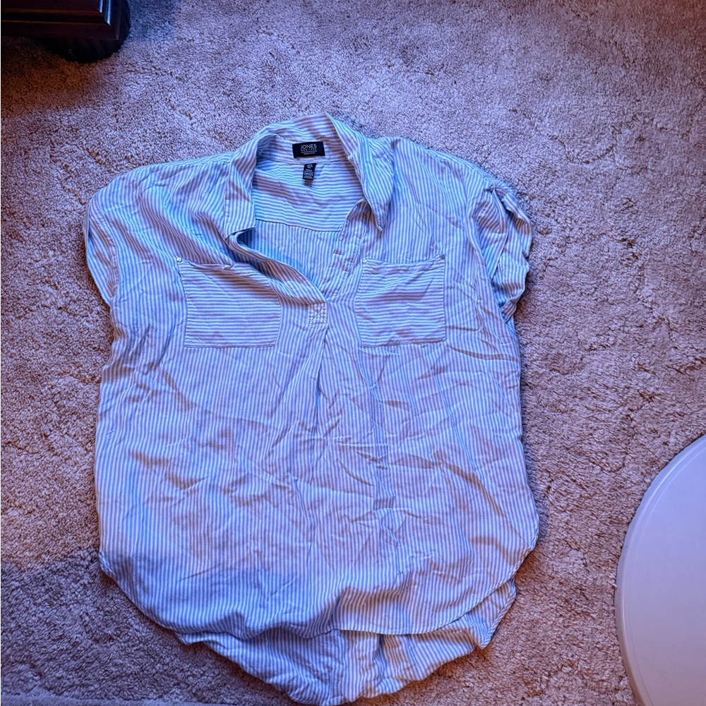 Jones New York Light Blue Striped Button Down Shirt